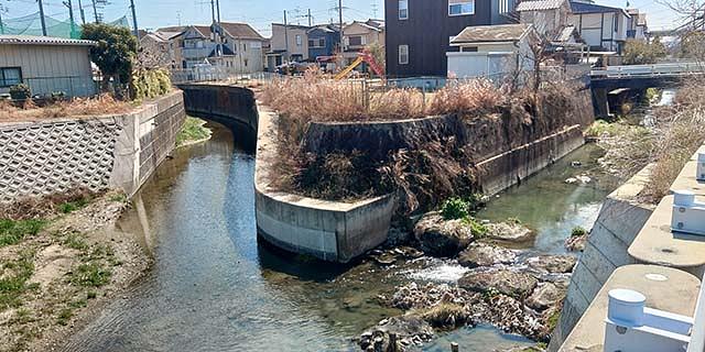 国道24号線を越えてしばらく行くと合流地点に。写真左側が古川、右が今池川