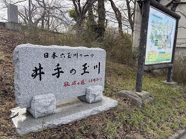 玉川の土手は「歌碑の道」と名付けられ、散歩する地元の方からも親しまれている